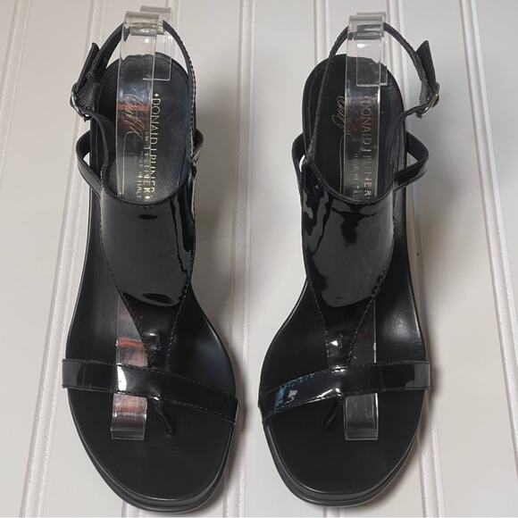 Donald J Pliner Peggy Black Patent Leather T-Strap Heeled Sandals Women’s 9M - Picture 1 of 9